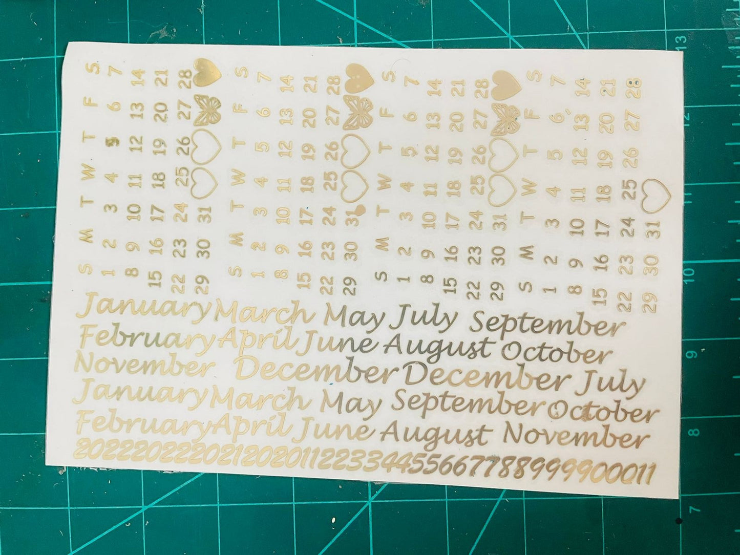 A5 Calendar Metallic Stickers Sheet