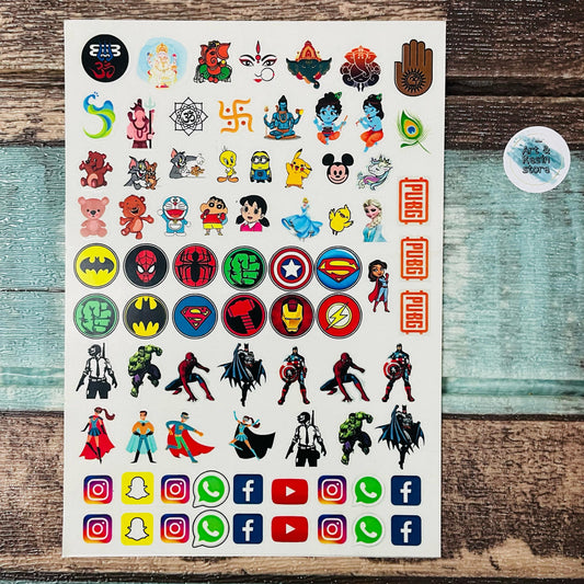 Cartoon Themed Peel Off Sticker Sheet