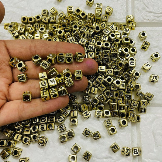 Golden Alphabet Cube Beads